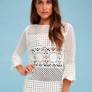 Lulus White Crochet Long Sleeve Coverup